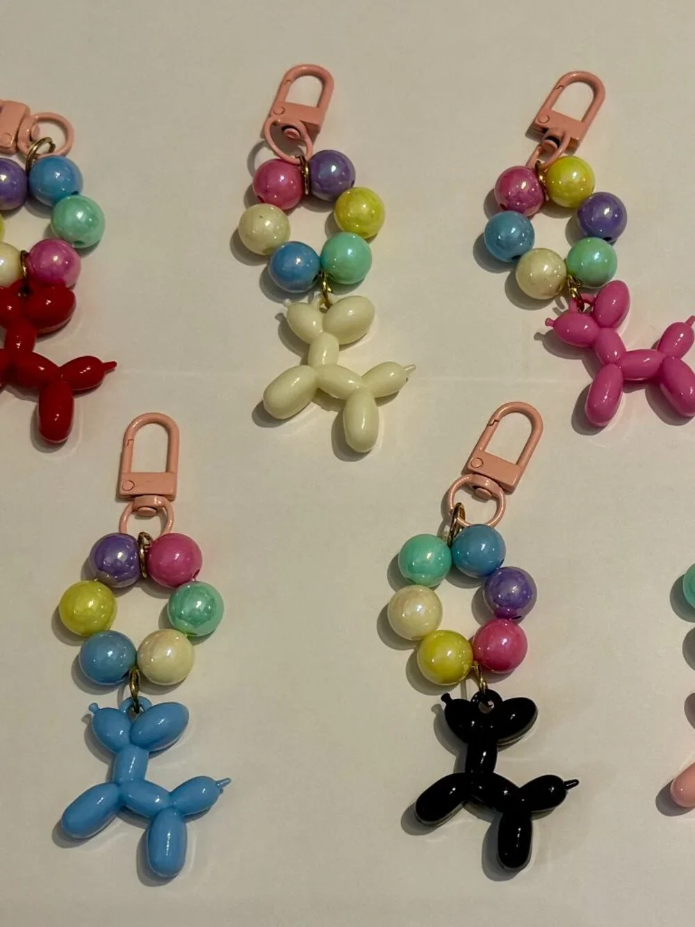 8 Colorful Balloon Dogs Keychains, Backpack Carms, Trinket